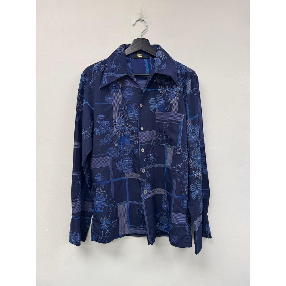 Vintage Triumph Of California Shirt Mens‎ Medium Blue Floral Button Front 70s